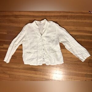 Beautiful white linen Eileen Fisher jacket top shirt mandarin collar size L